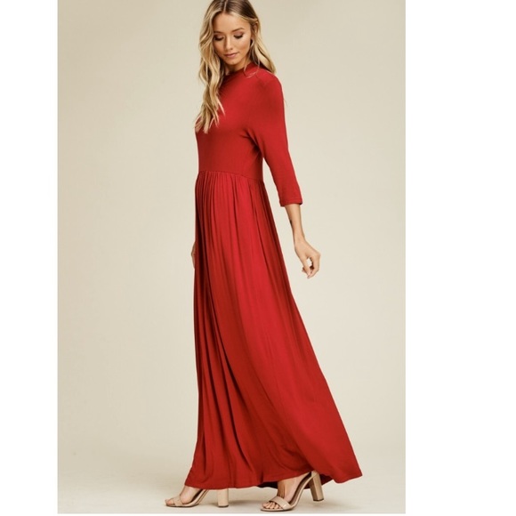 (LAST ONE) Red 3/4 sleeve maxi dress - Picture 2 of 4